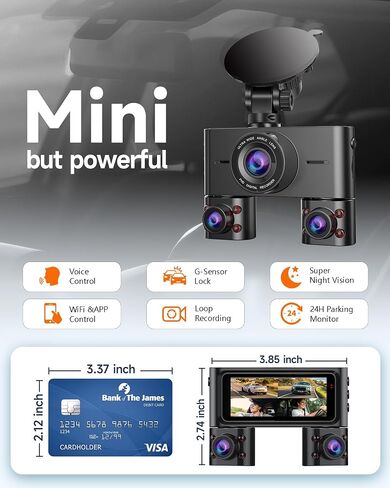 HUPEJOS 4 Channel Dash Cam Front and Rear Inside, 360° View Camera for Cars in Kuwait