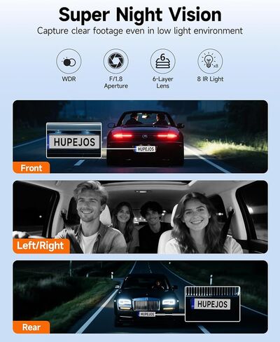 HUPEJOS 4 Channel Dash Cam Front and Rear Inside, 360° View Camera for Cars in Kuwait