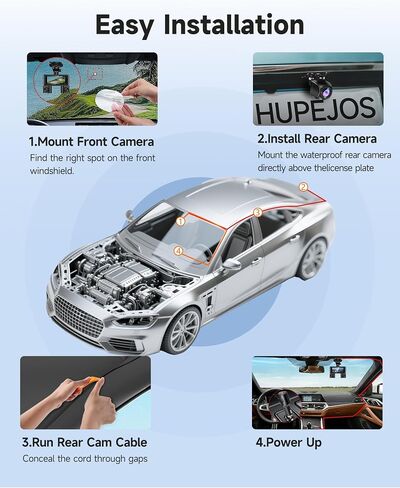 HUPEJOS 4 Channel Dash Cam Front and Rear Inside, 360° View Camera for Cars in Kuwait