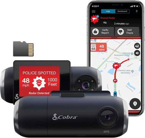 Cobra Smart Dash Cam with Interior Cam (SC 201) - Full HD 1080P Resolution, Built-in WiFi & GPS, Live Police Alerts, Incident Reports, Emergency Mayday, Drive Smarter App, 16GB SD Card Incl. in Saudi Arabia