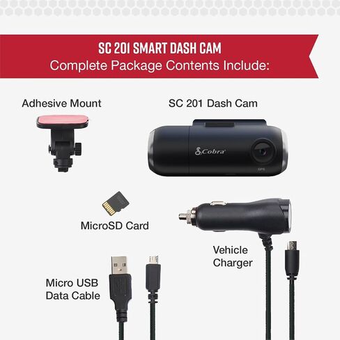 Cobra Smart Dash Cam with Interior Cam (SC 201) - Full HD 1080P Resolution, Built-in WiFi & GPS, Live Police Alerts, Incident Reports, Emergency Mayday, Drive Smarter App, 16GB SD Card Incl. in Saudi Arabia