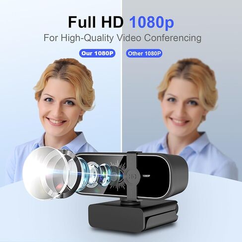 C28 1080P Webcam with Privacy Cover and Tripod Stand, PC Camera with Noise-Cancelling Mic, Auto Light Correction, Plug and Play, Web Camera for Streaming, Zoom/Facetime in Kuwait