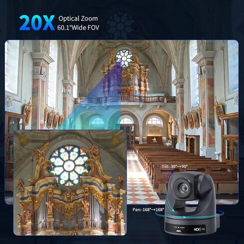 4K NDI PTZ Camera 20X, HDMI USB LAN Outputs Video Conference Camera Webcam for Church Worship/Events Services/Education,Works with Zoom,Skype,OBS in Kuwait