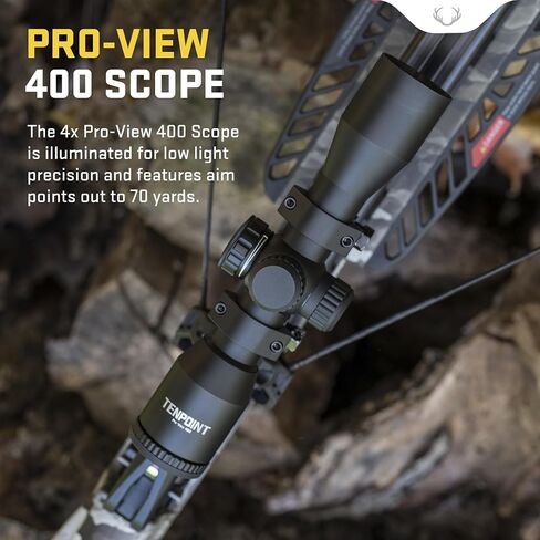 TenPoint 4X Pro-View 400 Illuminated Reticle Scope, Black - 100 yd Distance with Aiming Points Out to 70 yd - Includes Flip-Up Scope Caps in Kuwait