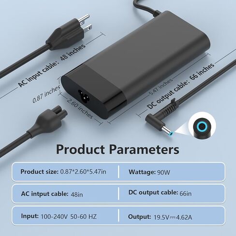 90W 19.5V 4.62A Laptop Charger L24008-001 Compatible with HP Pavilion 15 17 M4 Envy TouchSmart 14 15 17 17-j020us 937532-850 710413-001 937520-002 AC Adapter Power Supply Cord in Kuwait