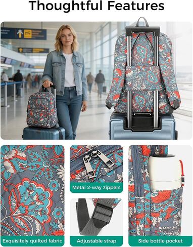 Searock Quilted Backpack for Women, Floral Backpack for Girls, Cotton Lightweight Bookbag for Travel, Work Orange in Kuwait