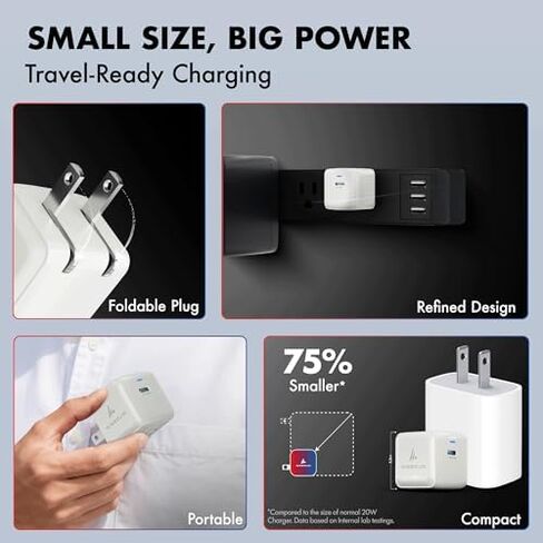 PD 20W & PD 30W GaN Charger, Type-C Fast Charger Compatible for iPhone 17/16/16 Pro Max/15 Series/iPad Pro, Smartphones & Tablets, QC 3.0,Compact Foldable Plug Design, Smart Power Delivery in Kuwait