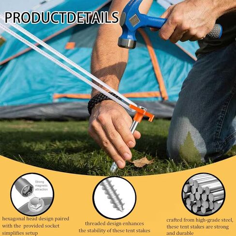 20 Pack Tent Stakes Heavy Duty, 8 Inch Yard Stakes Non-Rust Metal Tent Pegs Ground Stakes Tent Spikes for Camping Patio, Garden, Canopies, Grassland, Outdoor, Orange in Kuwait
