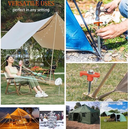 20 Pack Tent Stakes Heavy Duty, 8 Inch Yard Stakes Non-Rust Metal Tent Pegs Ground Stakes Tent Spikes for Camping Patio, Garden, Canopies, Grassland, Outdoor, Orange in Kuwait