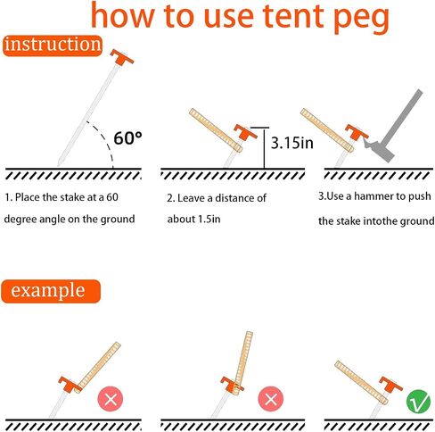 20 Pack Tent Stakes Heavy Duty, 8 Inch Yard Stakes Non-Rust Metal Tent Pegs Ground Stakes Tent Spikes for Camping Patio, Garden, Canopies, Grassland, Outdoor, Orange in Kuwait