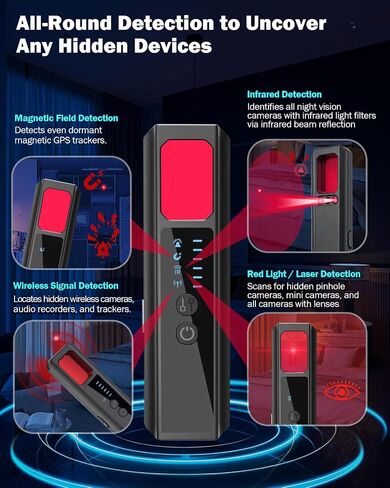Hidden Camera Detectors, 7-in-1 Anti Spy Camera Finder, Bug Detector for RF Signal, WiFi Scanner, GPS Tracker, Listening Device, Portable Privacy Protection for Hotel Office Car Travel in Kuwait