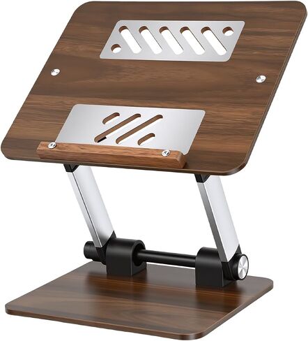 aceyoon Walnut Wood Laptop Stand 180° Adjustable Retro Style Foldable Notebook Riser Heat Dissipation Vintage Desktop Book Stands Natural Grain Laptop Bracket Compatible with 10-15.6" Laptops in Kuwait