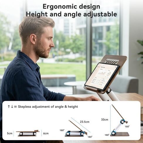 aceyoon Walnut Wood Laptop Stand 180° Adjustable Retro Style Foldable Notebook Riser Heat Dissipation Vintage Desktop Book Stands Natural Grain Laptop Bracket Compatible with 10-15.6" Laptops in Kuwait