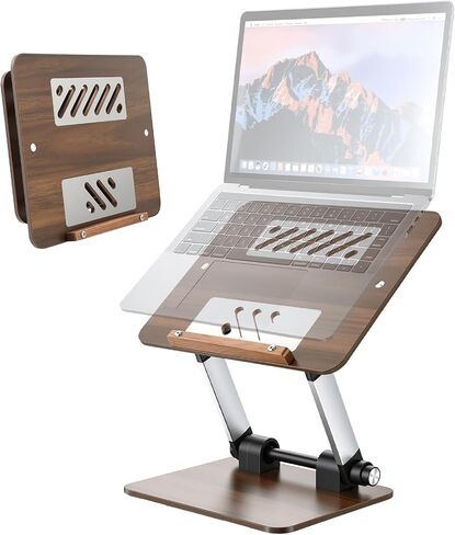aceyoon Walnut Wood Laptop Stand 180° Adjustable Retro Style Foldable Notebook Riser Heat Dissipation Vintage Desktop Book Stands Natural Grain Laptop Bracket Compatible with 10-15.6" Laptops in Kuwait