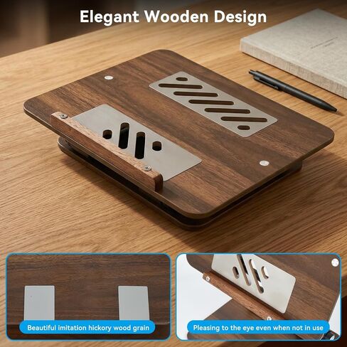 aceyoon Walnut Wood Laptop Stand 180° Adjustable Retro Style Foldable Notebook Riser Heat Dissipation Vintage Desktop Book Stands Natural Grain Laptop Bracket Compatible with 10-15.6" Laptops in Kuwait