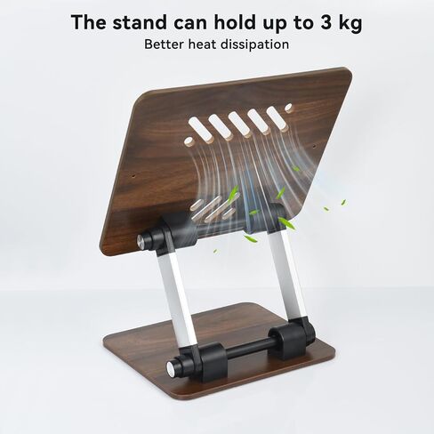 aceyoon Walnut Wood Laptop Stand 180° Adjustable Retro Style Foldable Notebook Riser Heat Dissipation Vintage Desktop Book Stands Natural Grain Laptop Bracket Compatible with 10-15.6" Laptops in Kuwait