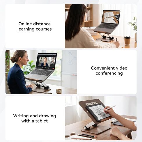 aceyoon Walnut Wood Laptop Stand 180° Adjustable Retro Style Foldable Notebook Riser Heat Dissipation Vintage Desktop Book Stands Natural Grain Laptop Bracket Compatible with 10-15.6" Laptops in Kuwait