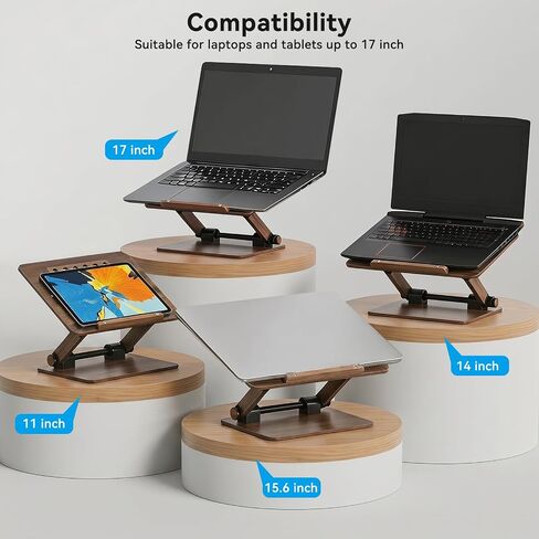aceyoon Walnut Wood Laptop Stand 180° Adjustable Retro Style Foldable Notebook Riser Heat Dissipation Vintage Desktop Book Stands Natural Grain Laptop Bracket Compatible with 10-15.6" Laptops in Kuwait