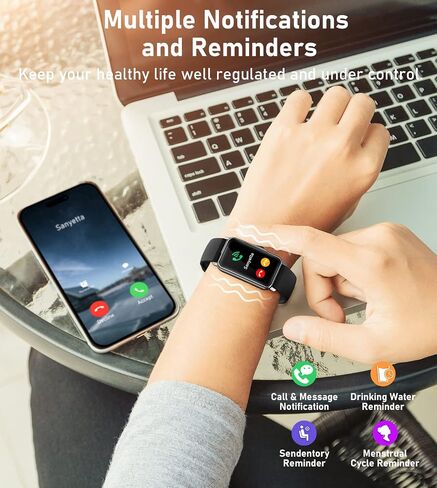 Fitness Tracker with Heart Rate Blood Oxygen Blood Pressure Sleep Monitor Sports Modes Step Calorie Counter Pedometer IP68 Waterproof in Kuwait