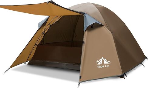 Night Cat Camping Tent 2 3 Persons with Porch Family Backpacking Tent Double Layers Waterproof Easy Clip Setup 7x6x4.3ft Porch Pole Not Inlcuded in Kuwait