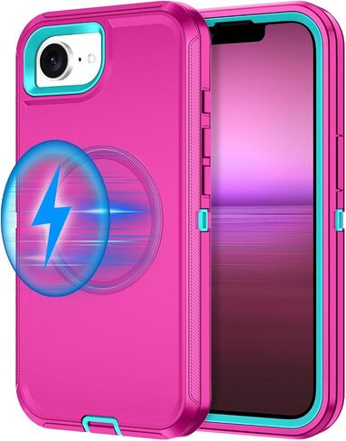 I-HONVA for iPhone 16e Case [Compatible with MagSafe] Shockproof 3-Layer Full Body Protection [Without Screen Protector] Rugged Heavy Duty Cover Case for Apple iPhone 16e 6.1",Rose Red/Green in Kuwait