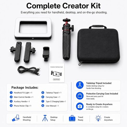 Smartphone Video Creator Kit with Handheld Ring Light, Tripod & Remote in Kuwait
