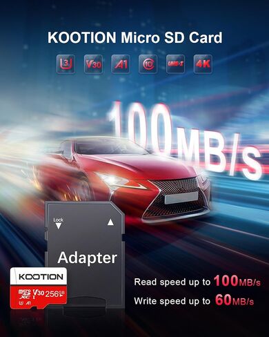 KOOTION 256GB Micro SD Card UHS-I U3 V30 4K for Camera/Action Camera/Drone/Smartphone, Class 10 MicroSDXC Memory Card with Adapter in Kuwait