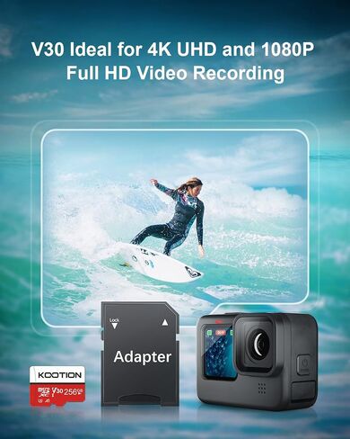 KOOTION 256GB Micro SD Card UHS-I U3 V30 4K for Camera/Action Camera/Drone/Smartphone, Class 10 MicroSDXC Memory Card with Adapter in Kuwait