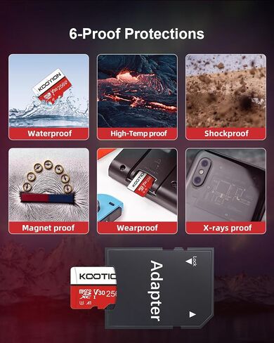 KOOTION 256GB Micro SD Card UHS-I U3 V30 4K for Camera/Action Camera/Drone/Smartphone, Class 10 MicroSDXC Memory Card with Adapter in Kuwait