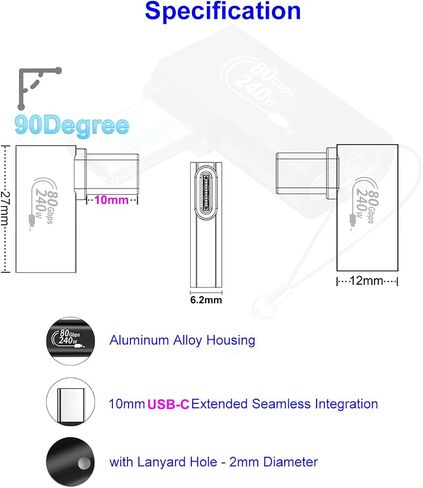 USB-C Male 10mm Tip to USB-C Female Adapter, Support 240W PD & Data Sync & Video for iPhone 17 Air 16 Pro Max 15 Plus,Galaxy S26 S25 S24 S23,Pixel 10 9 Pro XL 8A 8 Type-C Device w/Deep Recessed Port in Kuwait