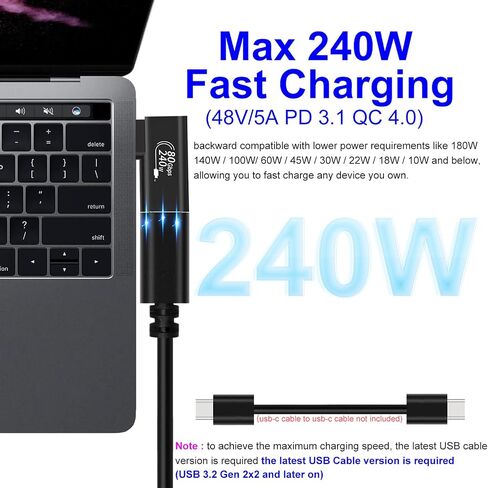 USB-C Male 10mm Tip to USB-C Female Adapter, Support 240W PD & Data Sync & Video for iPhone 17 Air 16 Pro Max 15 Plus,Galaxy S26 S25 S24 S23,Pixel 10 9 Pro XL 8A 8 Type-C Device w/Deep Recessed Port in Kuwait