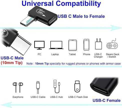 USB-C Male 10mm Tip to USB-C Female Adapter, Support 240W PD & Data Sync & Video for iPhone 17 Air 16 Pro Max 15 Plus,Galaxy S26 S25 S24 S23,Pixel 10 9 Pro XL 8A 8 Type-C Device w/Deep Recessed Port in Kuwait