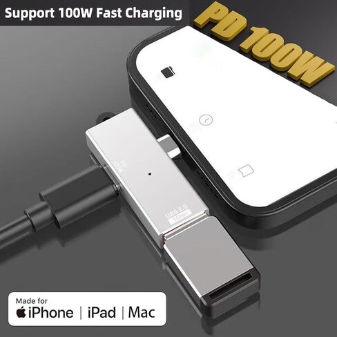 [Apple MFi Certified] USB-C Splitter with 100W Fast Charging Port and 5Gbps USB 3.0, 2-in-1 Thunderbolt 4/3 OTG Adapter for iPhone 17/16/15 Pro Max, iPad Pro, MacBook, Rog Ally, Steam Deck in Saudi Arabia