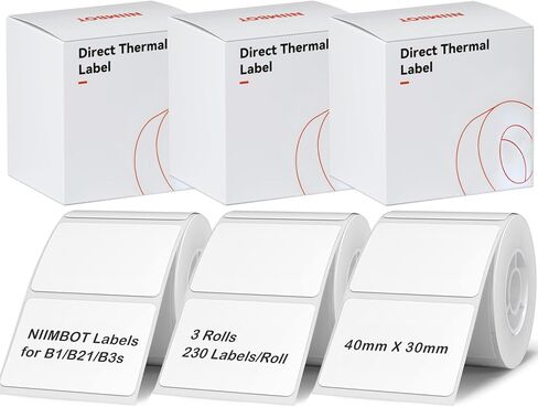 NIIMBOT Labels for B1/B21/B3S Label Maker, (3 Rolls, 1.57'' x 1.18'' /40x30mm) Thermal Sticker Label, Waterproof, Oil-Proof and Tear-Proof, Self-Adhesive Thermal Labels (White) in Kuwait