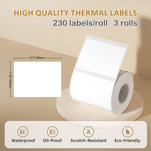 NIIMBOT Labels for B1/B21/B3S Label Maker, (3 Rolls, 1.57'' x 1.18'' /40x30mm) Thermal Sticker Label, Waterproof, Oil-Proof and Tear-Proof, Self-Adhesive Thermal Labels (White) in Kuwait