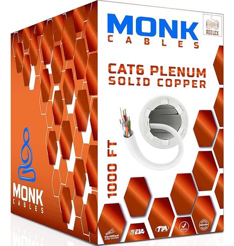 MONK CABLES | CAT 6 Ethernet Cable 1000ft | 100% Pure Bare Solid Copper Cat 6 Cable | 23AWG UTP CMP Rated Plenum | 550MHz, 10Gbps & PoE++ LAN | DSX-8000 Tested | Cat6 Bulk Ethernet Cable | Blue in Kuwait