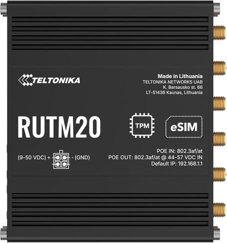 Teltonika RUTM20 Compact 5G Industrial Router – Global Telit Modem Dual SIM & eSIM Active PoE in/Out Dual-Band WiFi 5 Gigabit Ethernet VPN RMS Support (RUTM20100300) in Kuwait