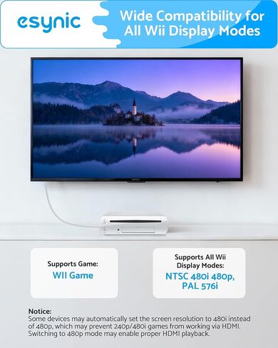 eSynic Wii to HDMI Adapter 1080P-Portable HDMI Converter for Nintendo Wii/Wii U to HDTV-Includes HDMI Cable-Plug & Play-Supports 480p/720p/1080p –Perfect for Family Game Night with Kids in Kuwait