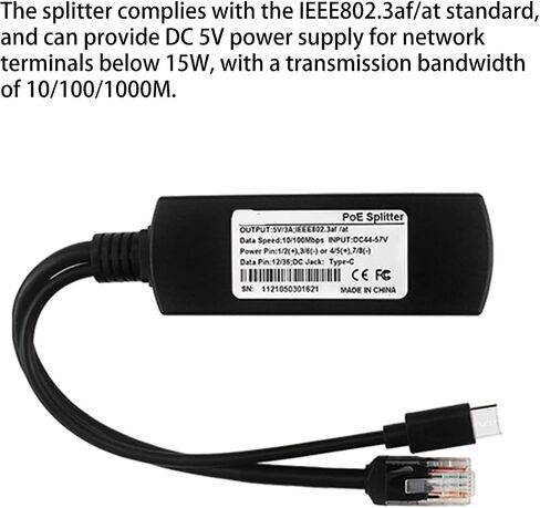 10/100 / 1000Mbps USB Type C Active Gigabit PoE Splitter 5V IEEE802.3af Power Over Ethernet for 4 4B Power Over Ethernet Injector Splitter Camera Adapter in Kuwait