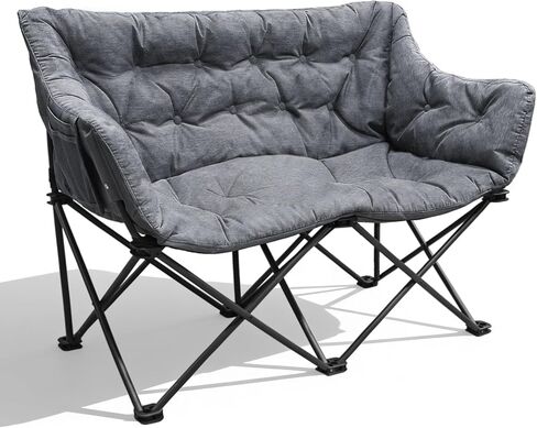 Double Camping Chairs Loveseat with Side Pocket, 600LBS,Grey in Kuwait