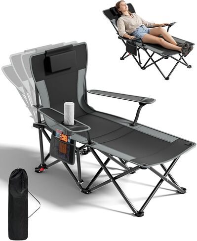 HOPERAN Camping Chair with Foot Rest, 500LBS 4-Level Reclining Beach Chair in Kuwait