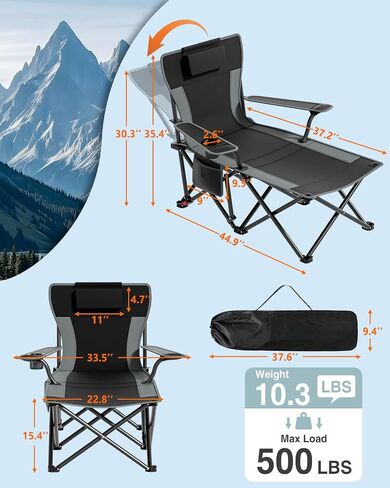 HOPERAN Camping Chair with Foot Rest, 500LBS 4-Level Reclining Beach Chair in Kuwait