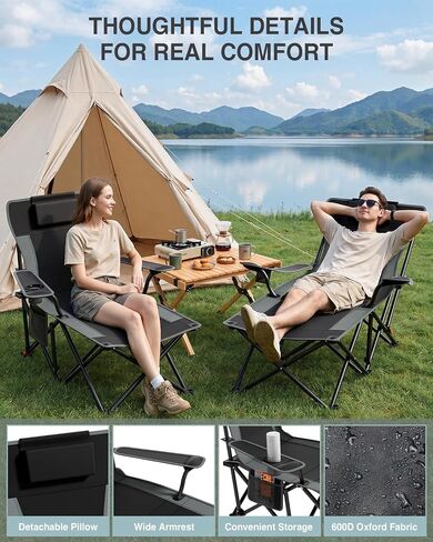 HOPERAN Camping Chair with Foot Rest, 500LBS 4-Level Reclining Beach Chair in Kuwait