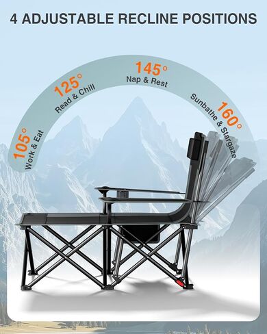 HOPERAN Camping Chair with Foot Rest, 500LBS 4-Level Reclining Beach Chair in Kuwait