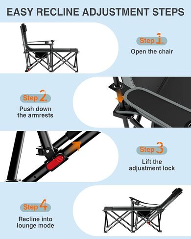 HOPERAN Camping Chair with Foot Rest, 500LBS 4-Level Reclining Beach Chair in Kuwait