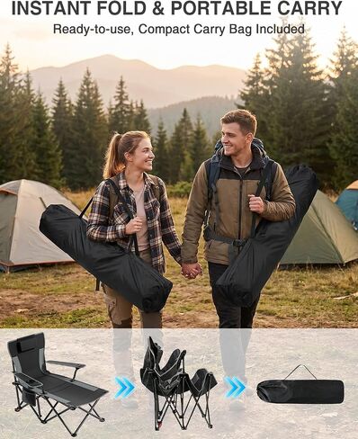 HOPERAN Camping Chair with Foot Rest, 500LBS 4-Level Reclining Beach Chair in Kuwait