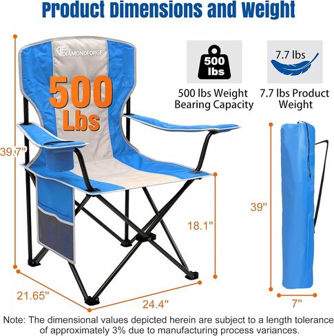 Camping Chair, 500 LBS High Back Sturdy Lawn Chairs Folding, Gray Blue in Kuwait