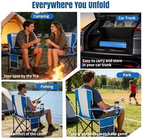 Camping Chair, 500 LBS High Back Sturdy Lawn Chairs Folding, Gray Blue in Kuwait