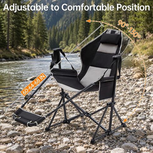 Hammock Swinging Rocking Camping Chairs with Footrest for Adults up to 400lbs,Folding Portable Chair with Cup Holder and Pillow,Heavy Duty Chair for Beach,RV Travel,Hiking in Kuwait