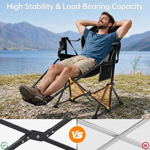 Hammock Swinging Rocking Camping Chairs with Footrest for Adults up to 400lbs,Folding Portable Chair with Cup Holder and Pillow,Heavy Duty Chair for Beach,RV Travel,Hiking in Kuwait
